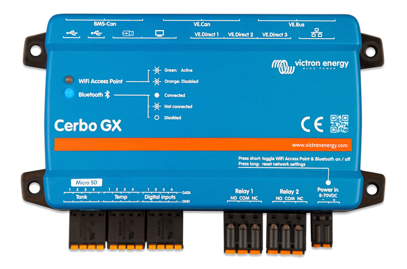 Victron Cerbo GX system monitor — top connections view