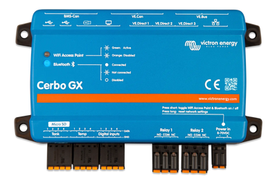 Victron Cerbo GX system monitor — top connections view